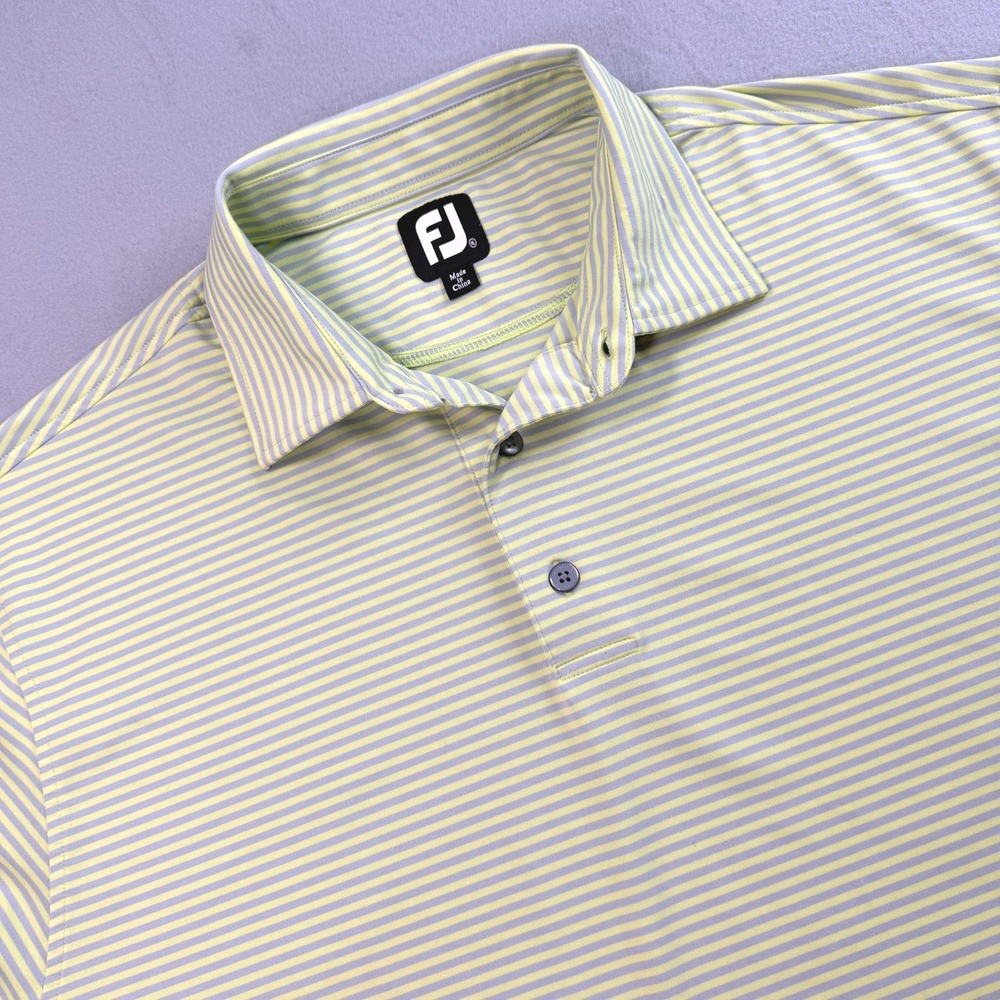 FootJoy Men's Lime Green Striped Short Sleeve Golf Polo XL FJ Shirt Sportswear